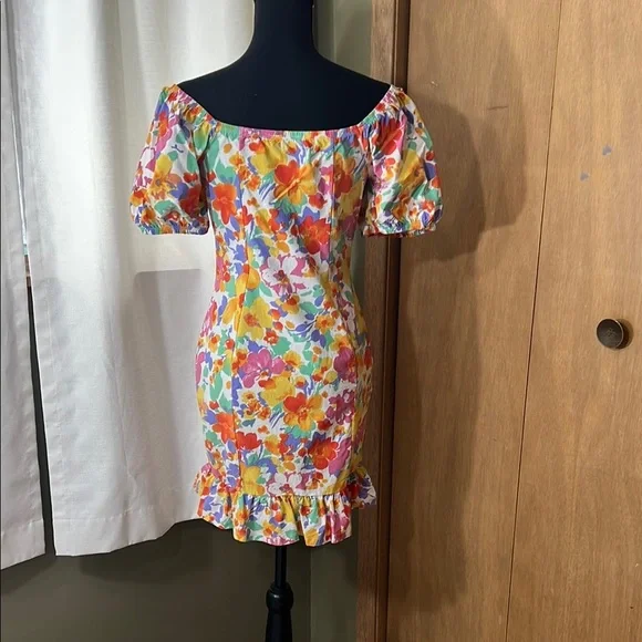 Colorful Floral Puff Sleeve Dress - Picture 3 of 4